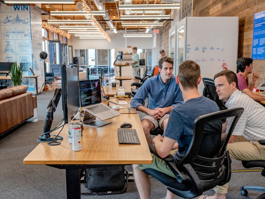 Small team working together at office desks